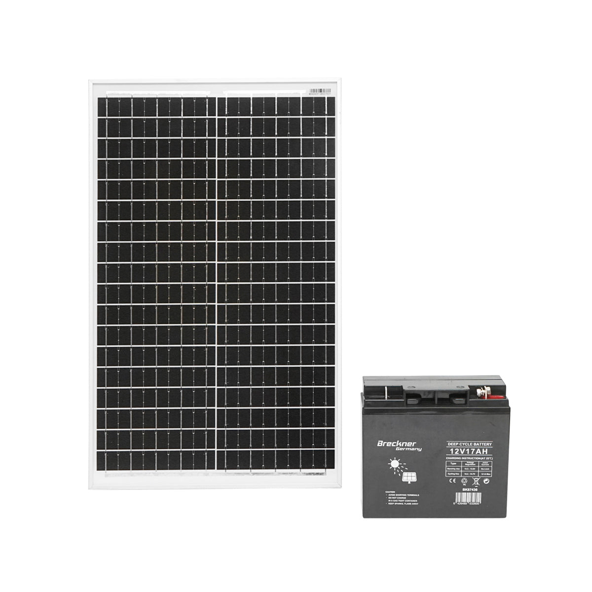 30W solar panel 560x350x135mm with 12V/17Ah battery, 12-24V/10Ah regulator and 2x USB port Breckner Germany